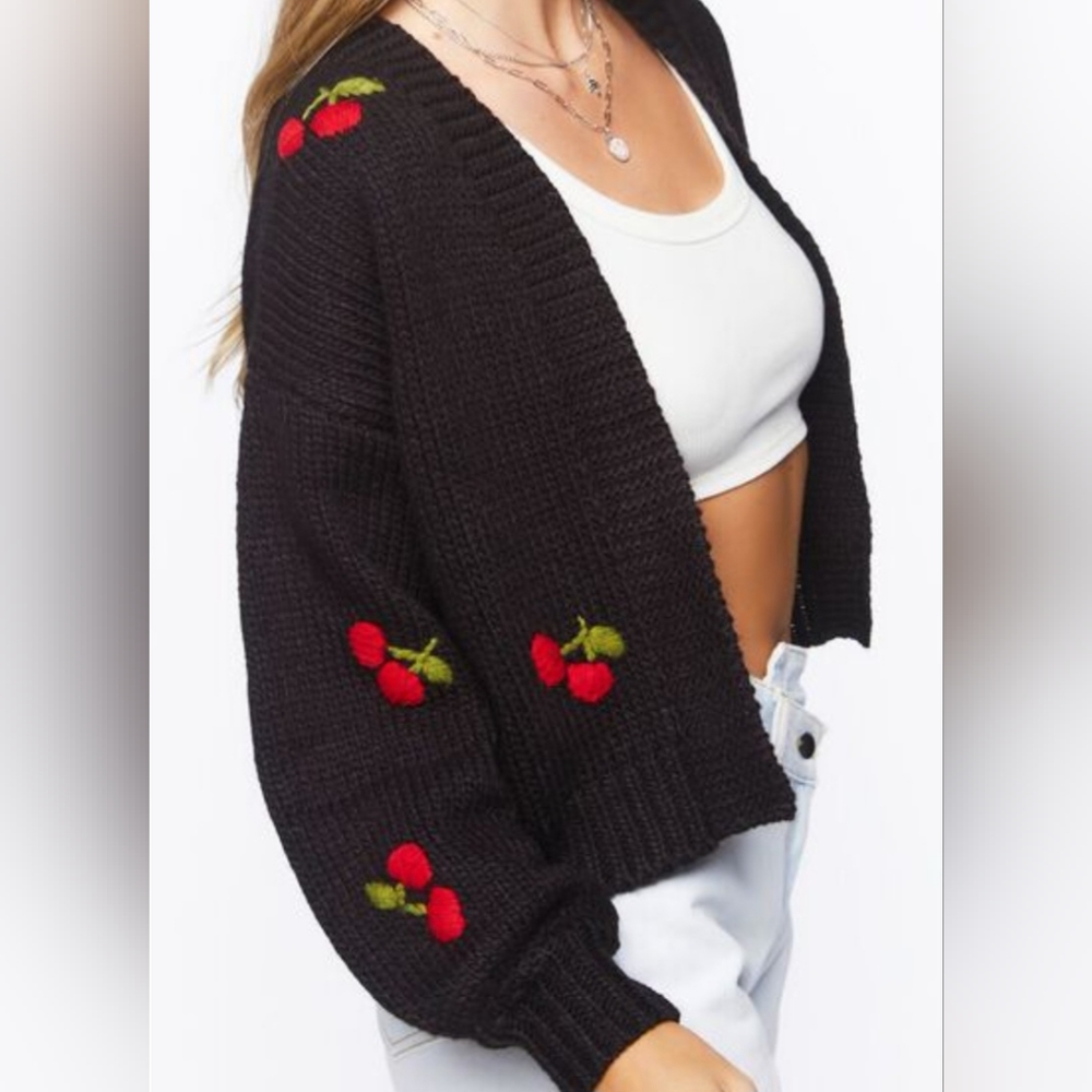 Cherry Knit Cardigan Sweater